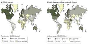 map showing geographical distribution of autoimmune diseases
